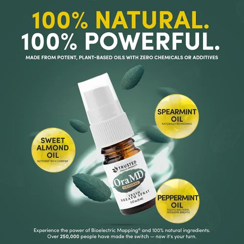 Vista 2 de OraMD Spray bucal seco extra fuerte, spray de aliento fresco menta, tratamiento para el mal aliento para adultos, de larga duración, natural, sin
