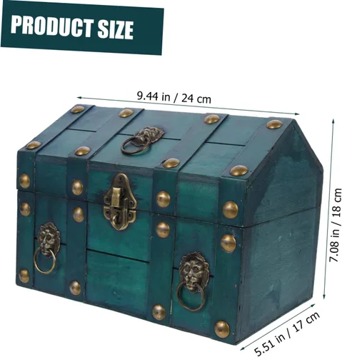Vista 6 de Joyero de madera estilo retro para aretes, collares, pulseras, caja decorativa del tesoro con tapa, organizador de recuerdos para adultos