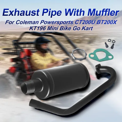 Vista 2 de Escape Mejorado con Silenciador para Coleman Powersports CT200U BT200X CT200u-ex, 212cc 196cc/6.5HP Go Kart y Mini Bicicleta de Gas Negro