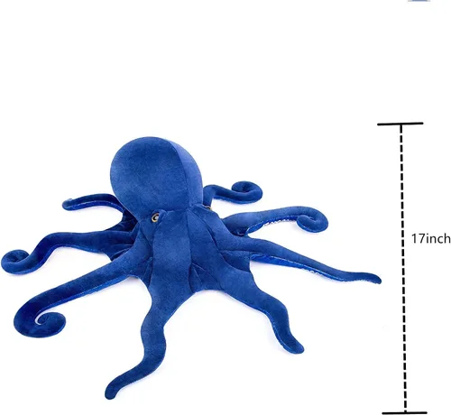 Vista 5 de Tiny Heart Juguete de peluche realista de pulpo, pulpo azul de 18 pulgadas, muñeco de reptil suave y lindo modelo de pulpo para niños, regalo