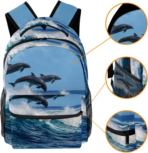 Vista 3 de Mochila pequeña para niños y niñas mochila escolar para niños pequeños de 3 a 12 años 145 pulgadas Delfín feliz Mochilas tradicionales