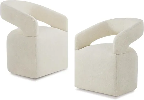 Vista 13 de KISLOT Juego de 1 sillas de comedor tapizadas con ruedas, color beige crema