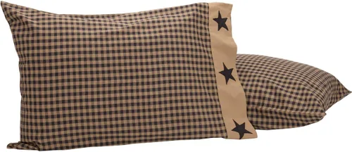 Vista 4 de VHC Brands Funda de almohada estándar con apliques de algodón primitivo de algodón a cuadros negros