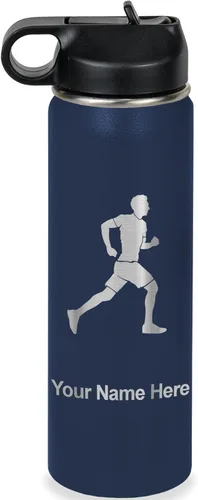 Vista 49 de LaserGram Botella de agua personalizada, Running Man, acero inoxidable de doble pared aislada al vacío con popote superior, regalo grabado