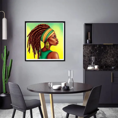Vista 3 de Yomiie Pintura de diamantes 5D afroamericana completa por números, pintura de mujer africana con diamantes, bordado de diamantes de imitación, punto