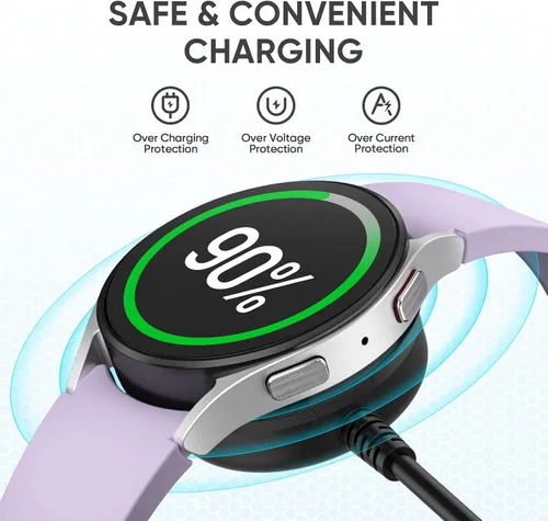 Vista 5 de [Paquete de 2] Cable de carga USB-C para Samsung Galaxy Watch 8/8 Classic/Ultra/7/6/6 Classic/5/5 Pro/FE - Base magnética de carga rápida