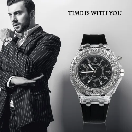 Vista 4 de Lancardo Laides - Reloj divertido de 7 colores con bisel de diamantes de imitación brillantes