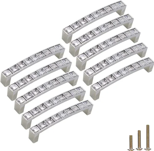 Vista 8 de Paquete de 4 Pomos Tiradores Cuadrados Extra Grandes de Cristal con Strass para Gabinetes Manijas, Pomos Brillantes de Cristal Tipo Diamante