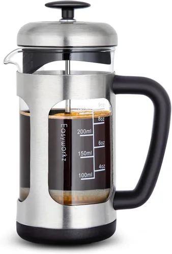 Vista 8 de Easyworkz French Press - Cafetera de 12 onzas con vidrio de borosilicato, mango de agarre suave Negro
