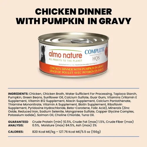 Vista 6 de almo nature HQS - Comida húmeda completa para perros, cena de pollo con calabaza, 5.5 onzas (paquete de 48)