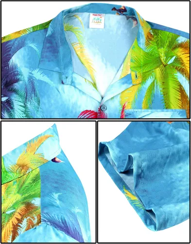 Vista 3 de HAPPY BAY Camisas casuales con botones para fiesta y playa para hombre