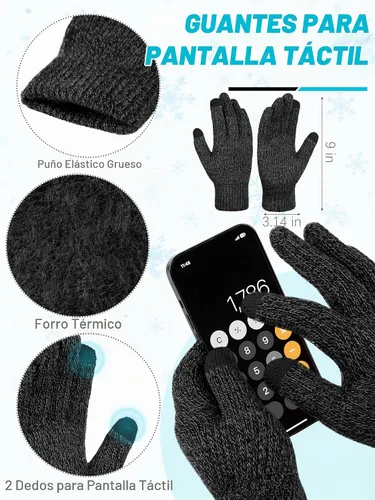 Vista 4 de Winter Hat Scarf Gloves Set, Knitted Ribbed Beanie Winter Gift Men Boys Mezcla gris y negro