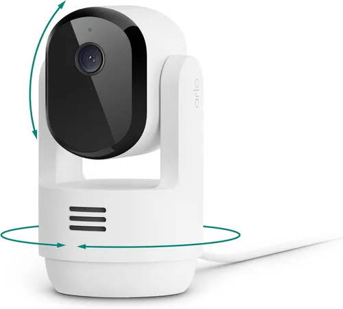 Vista 10 de Arlo Essential - Cámara de seguridad para interiores con inclinación panorámica 2K (versión 2025) + 6 meses de plan Secure Plus, alimentación