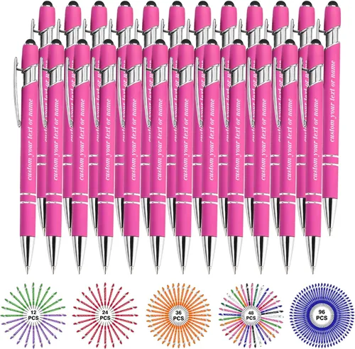 Vista 28 de Bolígrafos personalizados con nombre a granel, juego de bolígrafos personalizados, lápiz capacitivo grabado, logotipo, texto, regalo para negocios