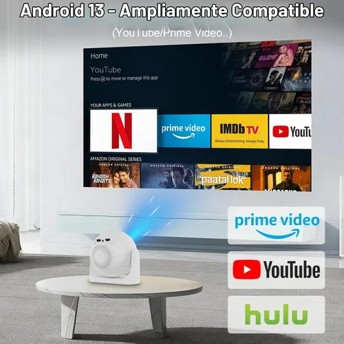 Vista 3 de Mini proyector con WiFi 6 y Bluetooth 5.2, proyector de películas Android