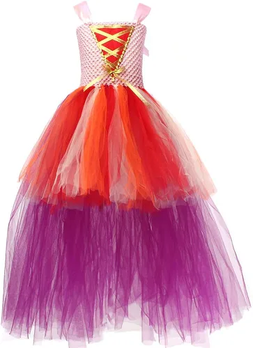 Vista 2 de Disfraz de bruja de Halloween para niños y niñas, vestido de tul, vestido de niña con accesorios, trajes para fiestas infantiles, festivales, cosplay