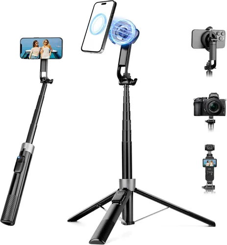 Vista 10 de 70" Magnetic Tripod for iPhone Magsafe, Extendable Selfie Stick Tripod Blanco