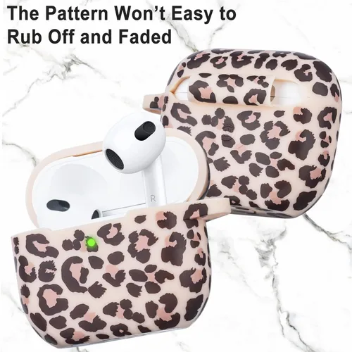 Vista 2 de Funda de silicona con diseño de guepardo para Airpods 3 de YOMPLOW 2021, funda para Apple Airpods de 3ª generación, estampado floral, funda suave