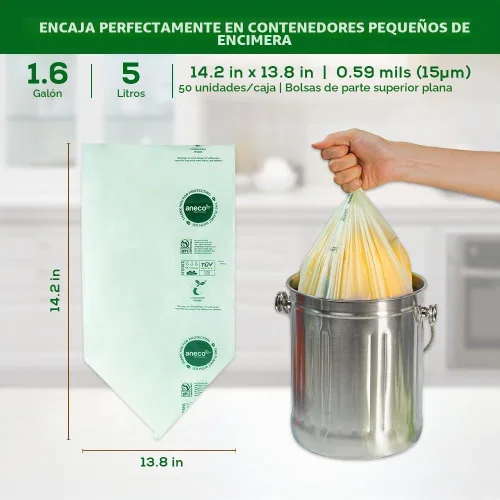 Vista 6 de ANECO Bolsas de basura de alimentos 100% compostables para el hogar, 1.6