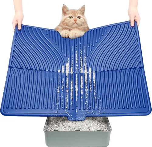 Vista 12 de UPSKY Tapete de arena para gatos, tapete grande para atrapar arena para gatitos, suave para patas de gatito, tapete para caja de arena mantiene