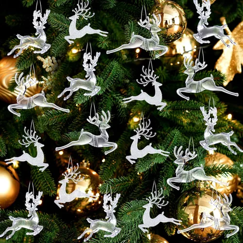 Vista 8 de Bencailor 6 piezas de adornos de reno acrílicos para árbol de Navidad, cascanueces de cristal, reno bailando, figura colgante decorativa, adornos