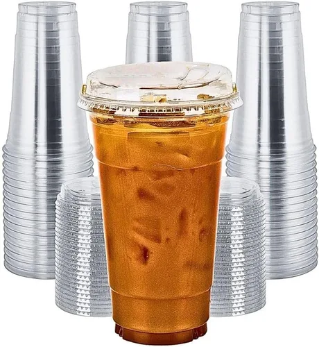 Vista 9 de Green Direct Vasos desechables de plástico transparente de 16 onzas con tapas para sorber sin popote para café helado, 50