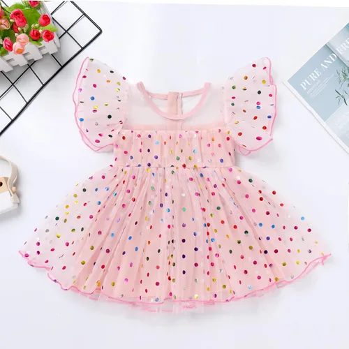 Vista 4 de Toddler Baby Girls Confetti Birthday Dress Shiny Tulle Princess Cake Smash Photo Shoot Outfit