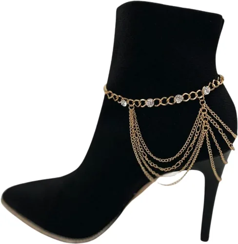 Vista 6 de Pulsera de metal dorado con cadena de botas occidentales para mujer, dije envolvente con múltiples ondas, Metal
