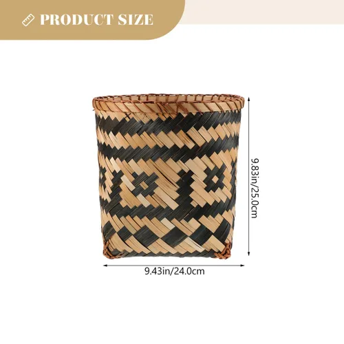 Vista 2 de Ipetboom Cesta de basura tejida de bambú: cesta de basura decorativa de granja, cubo de basura redondo de ratán, cesta de lavandería de mimbre