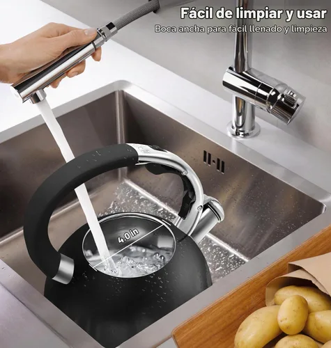 Vista 6 de Hervidor de té de acero inoxidable, tetera de té, tetera silbante vintage para estufa, duradera y resistente al óxido, con un soporte para olla