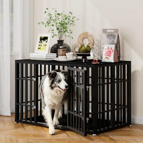 Vista 24 de Snuowu Mueble de jaula de perro resistente de 26 pulgadas para perros pequeños, medianos y grandes, jaula de madera rústica para perros, muebles