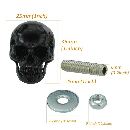 Vista 3 de Tornillos para placa de matrícula con diseño de calavera para automóvil, tornillos y tuercas Negro