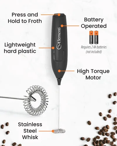 Vista 3 de Elementi Potente Varita Espumadora – Espumador de Leche Ligero y Mezclador de Bebidas Manual, Batidor Matcha para Lattes de Ensueño, Potente Varita