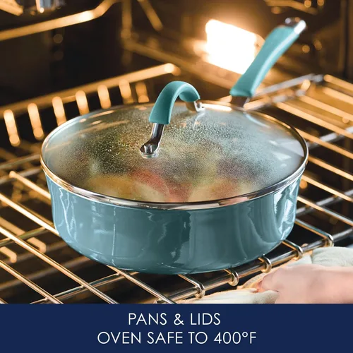 Vista 6 de Rachael Ray Cucina - Juego de ollas y sartenes antiadherentes, 10 piezas, color azul agave