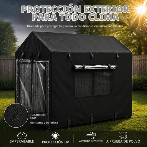 Vista 2 de Funda para perrera para perros de 4.2 x 4 x 4.5 pies, 600D resistente al agua, cobertura completa, protección contra la intemperie al aire libre