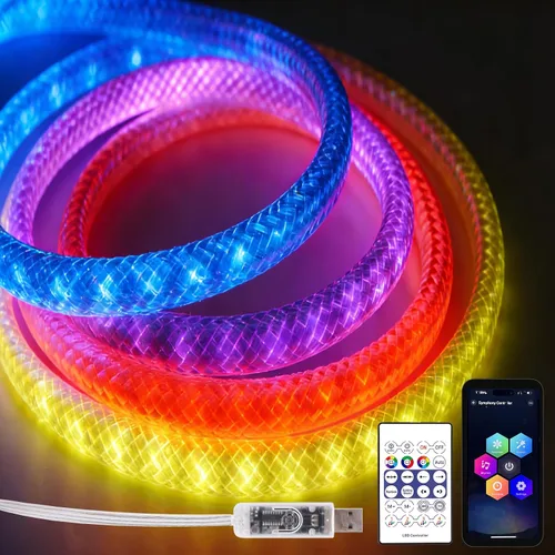 Vista 33 de iNextStation Blue LED Light Strip, 16.4ft/5m 12V Silicone Flexible Neon Rope Lights, IP65 Waterproof Cuttable LED Strip Lights for Gaming Room