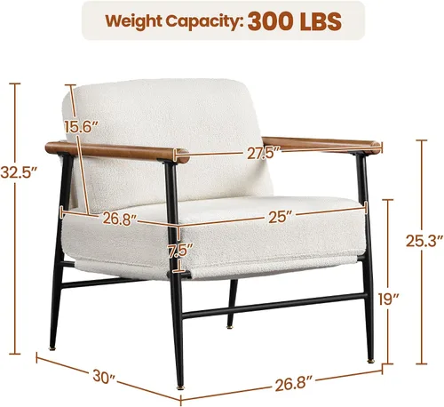 Vista 3 de Yaheetech Silla de Acento, Silla de Tocador Moderna, Silla de Salón de Tela Boucle con Marco de Metal, Almohada de Respaldo Mullida y Cojín
