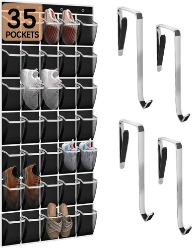 Vista 12 de Kotkn Organizador de 10 niveles sobre la puerta - Estante de almacenamiento colgante resistente con tela Oxford, sostiene más de 20 pares