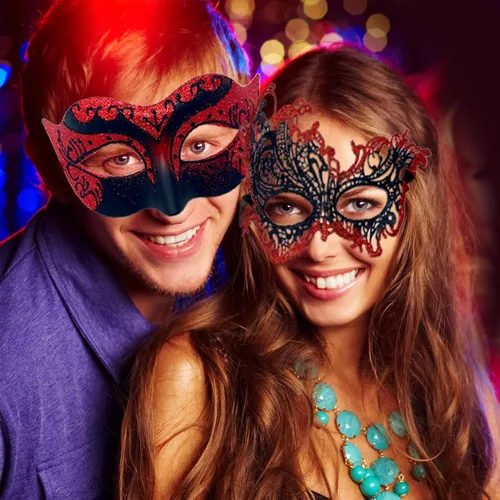 Vista 7 de Lusy DM Máscaras de máscaras para parejas, máscara de fiesta veneciana, máscara de Mardi Gras, máscara de disfraz de Halloween para parejas, mujeres