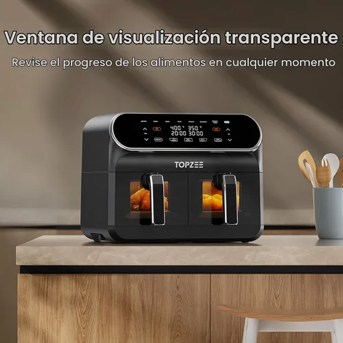 Vista 2 de TOPZEE Freidora de aire grande de 8 cuartos de galón, freidora de aire de doble cesta con ventanas de fácil visión, precalentar, freír con aire