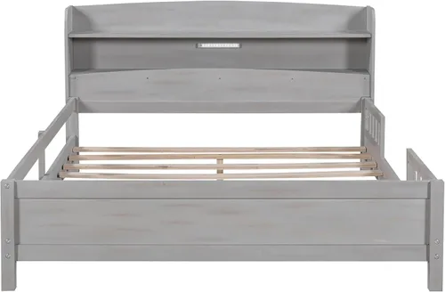 Vista 4 de Harper & Bright Designs Base de cama matrimonial con cabecera de almacenamiento y luz LED integrada, cama de plataforma de tamaño matrimonial
