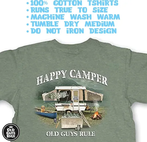 Vista 3 de OLD GUYS RULE Camiseta gráfica para hombre, Happy Camper, día del padre, regalo de cumpleaños, divertida camiseta novedosa para campamento, pesca