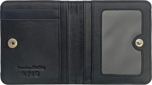 Vista 7 de Mini billetera personalizada de cuero RFID para mujer con tarjeteros de crédito y bolsillo para monedas, RojoNegro, Minimalista