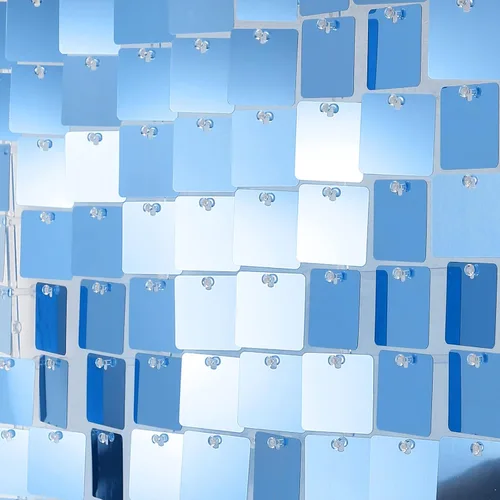 Vista 6 de 12 paneles cuadrados de lentejuelas brillantes para pared color azul claro (Baby Blue) telón de fondo decorativo para fiestas de bodas
