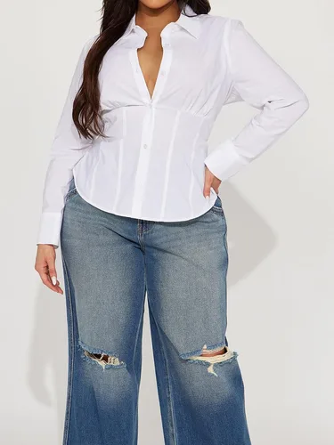 Vista 6 de Camisa de manga larga con botones para mujer, blusa de cintura ceñida, casual y para la oficina