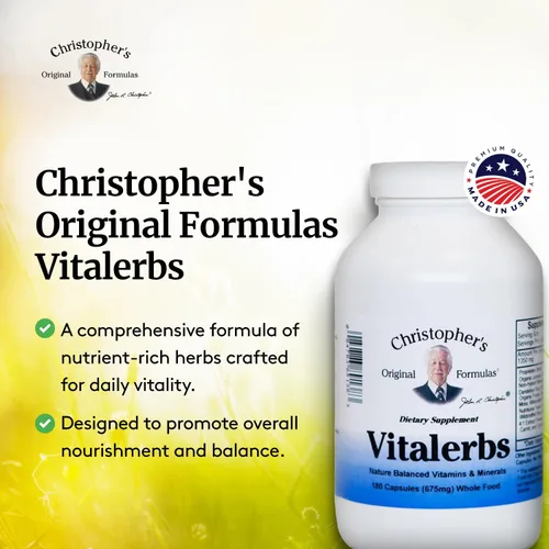 Vista 4 de Christopher's Original Formulas Vitalerbs, suplemento herbario rico en nutrientes, 180 cápsulas vegetales