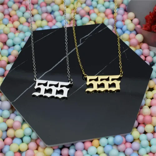 Vista 5 de HUTINICE Collar con número de ángel, chapado en oro de 18 quilates, delicado 111 222 333 444 555 666 777 888 999 colgantes para mujer, joyería