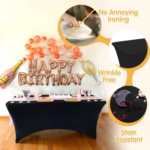 Vista 3 de BRILLMAX Paquete de 4 fundas de mesa de elastano negro para mesas rectangulares de 6 pies, mantel elástico grueso de 6.35 oz/yd², bolsillos