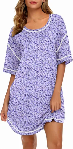 Vista 8 de Ekouaer Camisones para Mujeres Camisa de Dormir Suave de Manga Corta Camisa de Noche de Talla Grande Ropa de Dormir Cómoda Vestido de Dormir