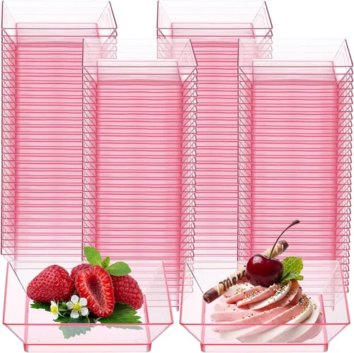 Vista 10 de 200 Piezas Platos Cuadrados Mini para Postre de 2.5 x 2.5 Pulgadas Platos Desechables para Aperitivos Pequeños Platos de Plástico Transparente